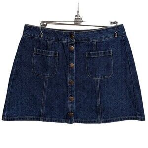 Brandy Melville Skirt Women Size 28 Buttons Clips Denim Mini 100% Cotton Blue